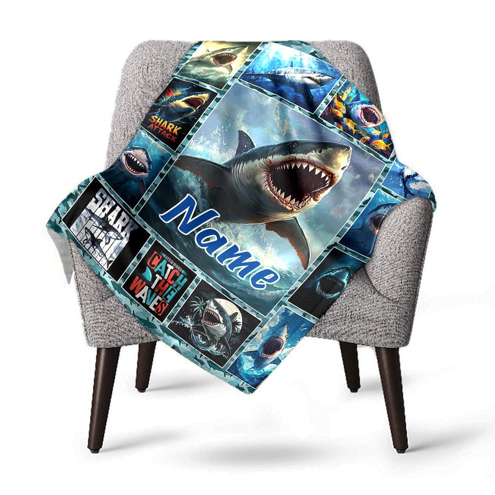 Shark Attack Home Customize Your Name Blankets Comfortable Soft Lightweight Allseason Multipurpose Blanket For Picnics Sofas Offices Beds Living Rooms