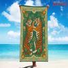 Tijger Bloemenprint Strandlaken Vintage Sierlijk Botanisch Patroon Sneldrogend Zacht Absorberend Zandvrij Handdoek voor Zomer Zwembad Reizen