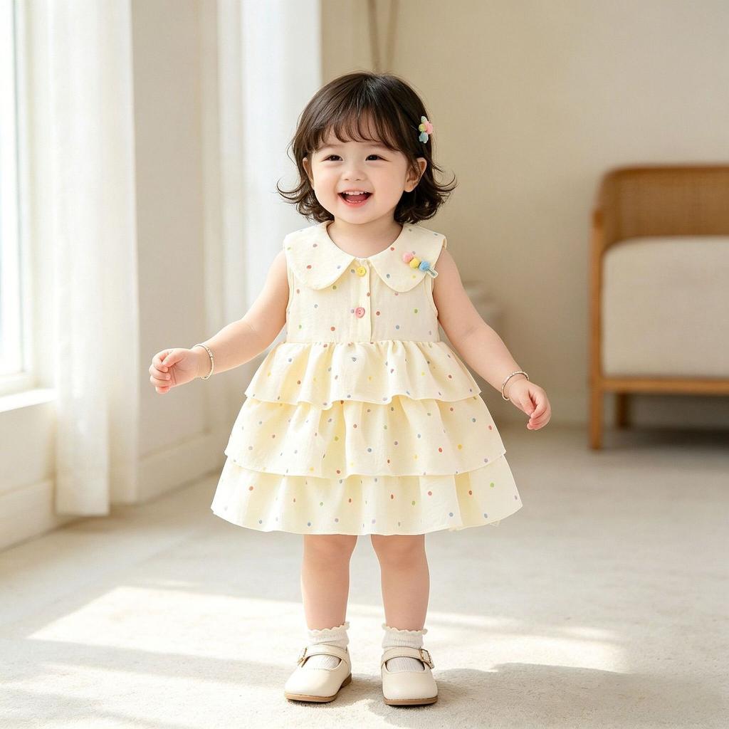 Sweet Fresh Polka Dot Bunny Ear Sleeveless Cotton Princess Dress for Infant Girls Cute Summer Casual Party Outfit