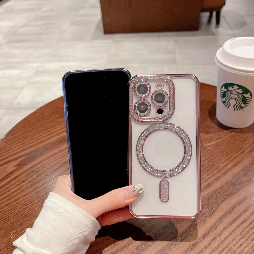 Rhinestone Glitter Magnetic Phone Case for iPhone 17 Pro Max, Apple 16-14 Compatible, Electroplated & Drop-Proof Design
