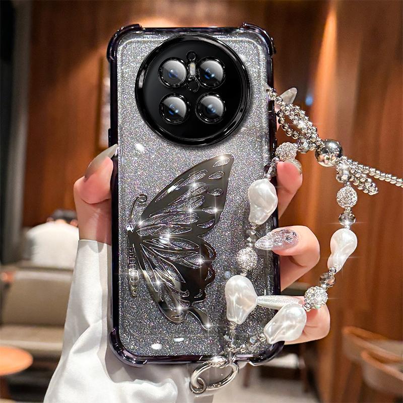 

Laser Butterfly Shockproof Plating Glitter Bracelet Case For Huawei Mate 70 60 50 40 30 Pro Silicone Cover Huawei Mate 70