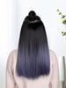 Cabelo longo e reto em forma de V, marrom, preto, gradiente, azul, neblina