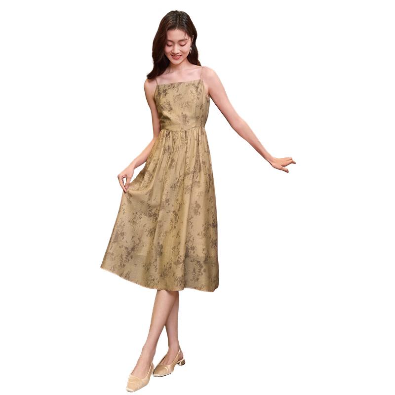 

Women s New Chinese Style Ink Print A-Line Suspenders Dress S