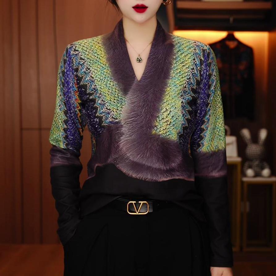 

Осень и Зима Новое Чувство Дизайна Мода Универсальный Западный Наряд Бархат и Темперамент Легкая Роскошь Женская Базовая Футболка Топ XXXL зелёный