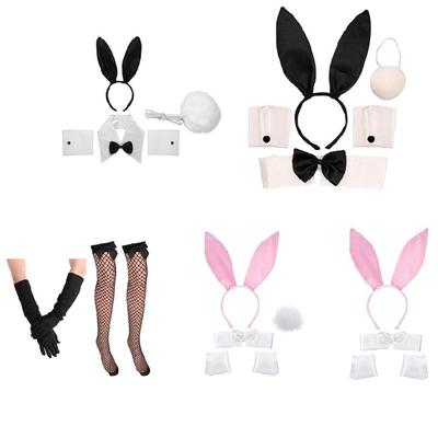 Sexy Hasenohren Haarreif Fliege Manschetten Hasenschwanz Handschuhe Anime Cosplay Kostüm