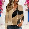 Women Plus Size V Neck Long Sleeve Abstract Printed Top Eyelet Chain Lace Up Detail