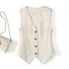 Linen vest thin women's vest summer new high-end slim short sleeveless suit v-neck waistcoat vest 009#