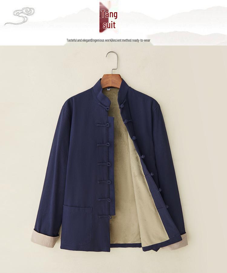 Men's Autumn-Winter Tang Suit: Warm Cotton Linen Long-Sleeve Traditional Chinese Jacket
