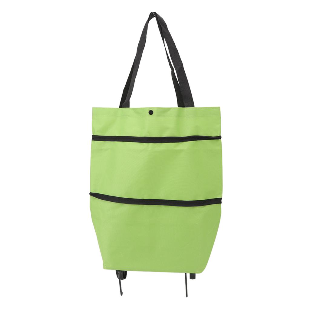 Einkaufswagen Faltbare Tasche Große Kapazität Reißverschluss Design Oxford Tuch mit Rad für Camping Grün