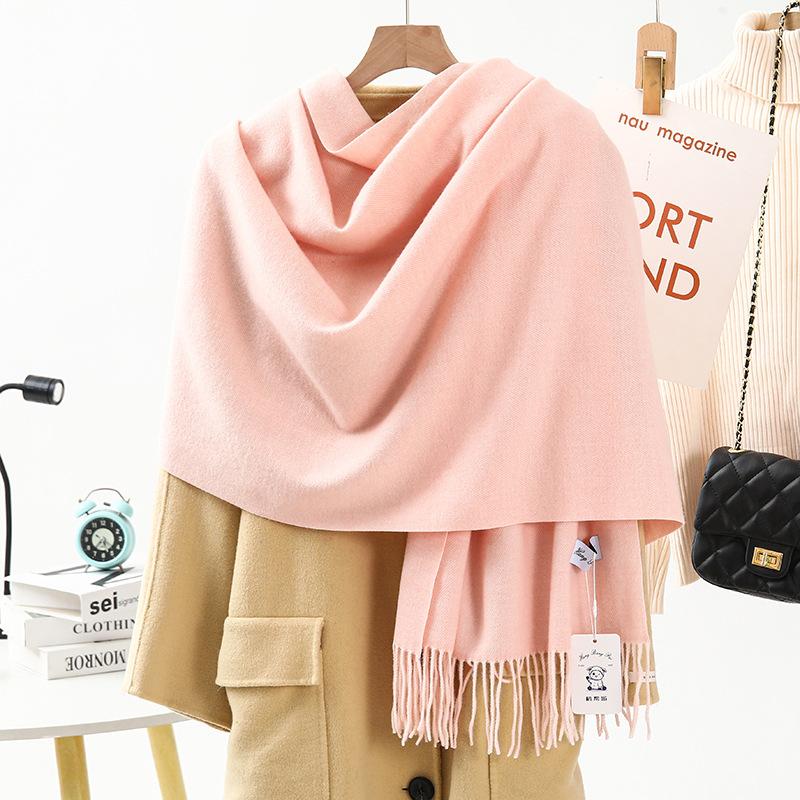 Wool Cashmere Scarf for Girls High End Solid Color Scarf Versatile Thickened Winter Imitation Cashmere Scarf