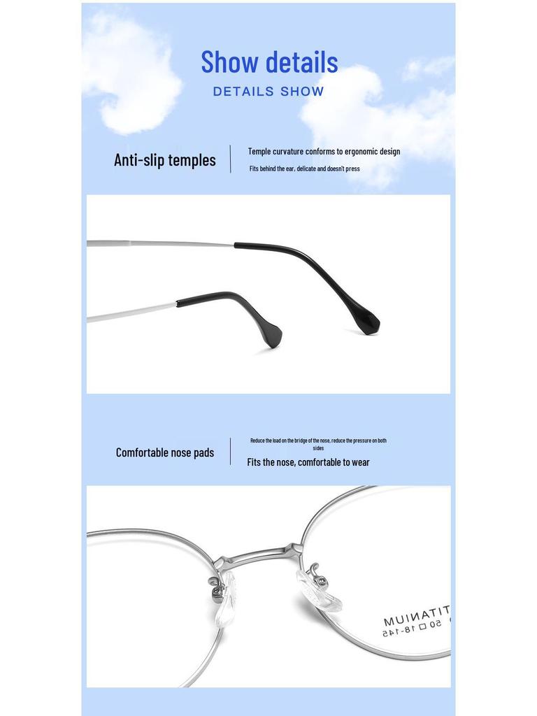 Baishifen Leichter nicht-magnetischer Titan Retro Runder Brillenrahmen für kleine Gesichter (1010TH)