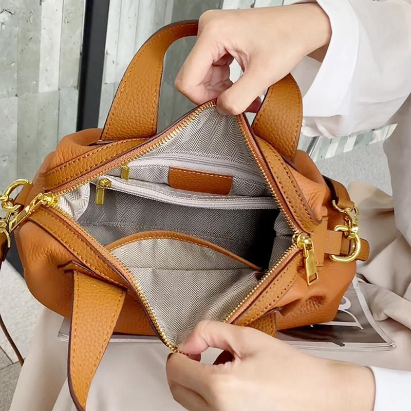 New Women Top‑Grain Cowhide Genuine‑Leather Crossbody Bag, Elegant Large‑Capacity Top‑Handle Shoulder Handbag for Daily Commute