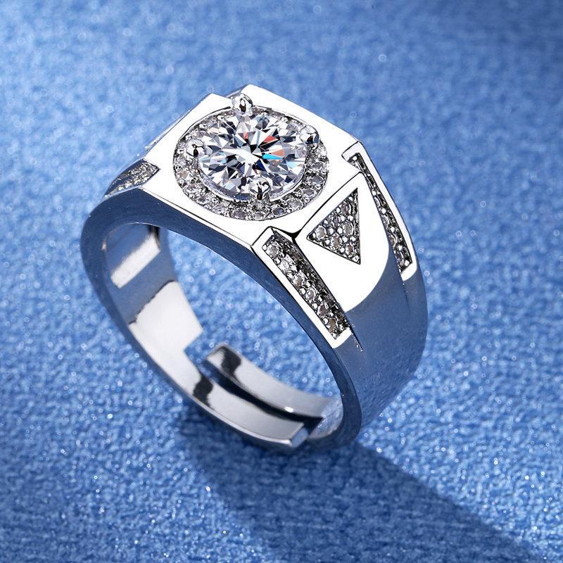 925 Sterling Silver Rings for Men Shining Crystal Adjustable Size Fashion Gifts Engagement Wedding High Quality Jewelry