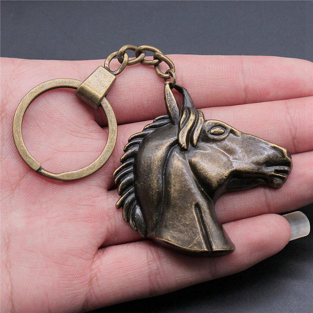 Elephant Horse Animal Duo Pendant Antique Bronze Metal Keychain with 30mm Ring for Students Hot Sale