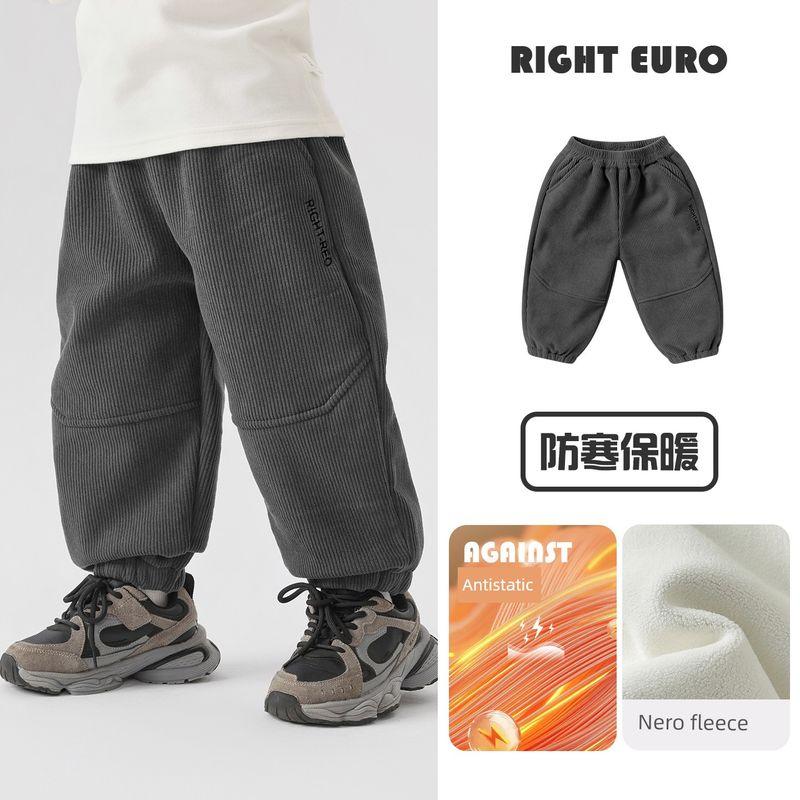 Boys  Corduroy Fleece-Lined Long Pants Winter Wear Autumn and Winter 2025 New Children s Clothing Baby Children s Thickened Winter Pants Dark gray 130cm