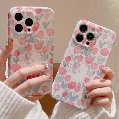 2023 neue Tulpen Blume Capa Kaninchen Niedlichen Cartoon Bunny Schöne Zurück Fall Für Iphone 13 12 11 Promax 14 Pro Max telefon Shell