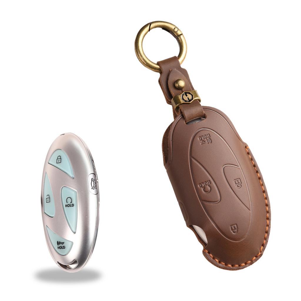 The New Retro Key Bag Is Suitable for Korean Hyundai Car Key Cover, Purely Handmade High-end Protective Shell Buckle, Cowhide.