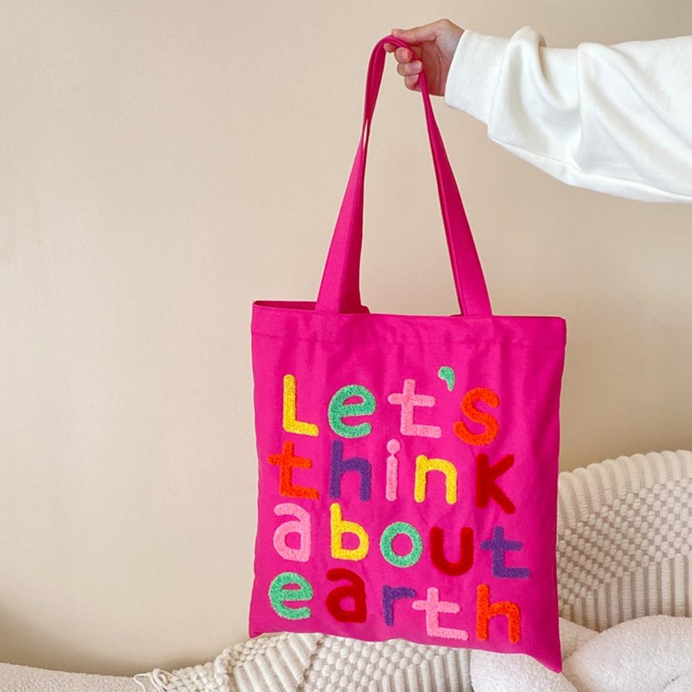 With Inner Bag Canvas Shopping Bag Colorful Letter INS Tote Bags Letter Embroidery Handbag  Women