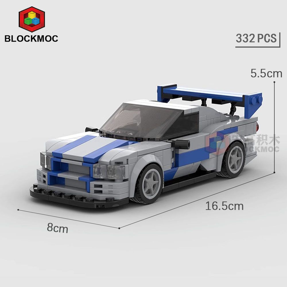 MOC Blocks JDM Fasted Furious Skylinec Gtr R34 S14 350Z R32 GT-R 240z Initial D Racing Sports Car Speed Racer Blocks Toys Boys