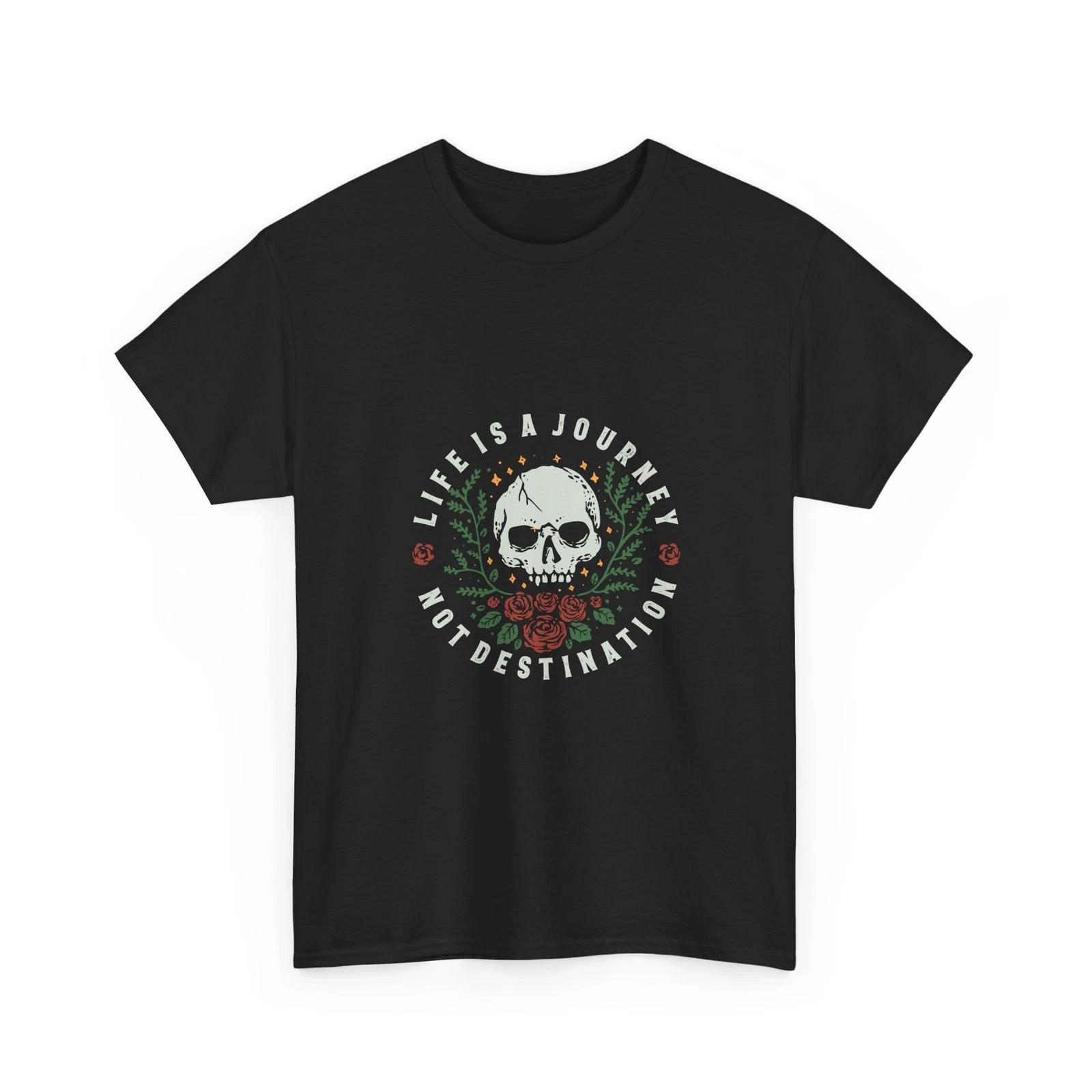Skull with Roses Life Is a Journey T-Shirt | Gothic Skull Tee, Cool T-Shirt S