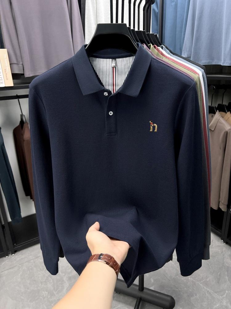 Marken-Polohemd aus 100% Baumwolle, langärmlig, leichter Luxus, neu, Cartoon-Hund-Stickerei, Herren-Poloshirt, hochwertige Modeoberbekleidung