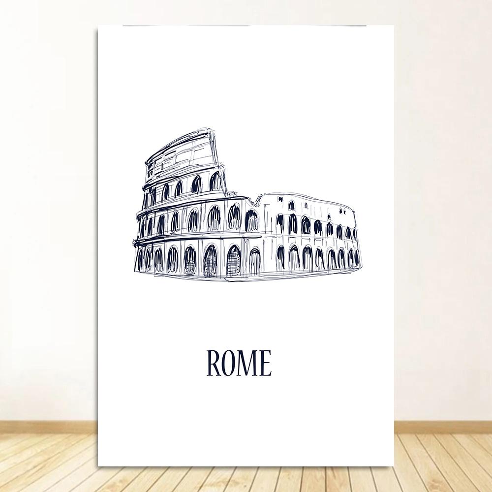 Black White Travel Poster Retro City Landscape Print Canvas Painting Nordic Wall Art Home Decor