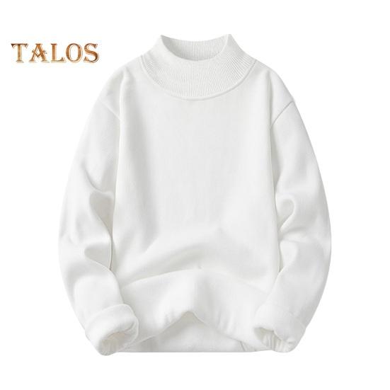 

Мужской свитер осень-зима, толстый плюшевый с подкладкой и полувысоким воротником, однотонный, эластичный, свободный, сохраняющий тепло, для работы, школы, свитер M белый