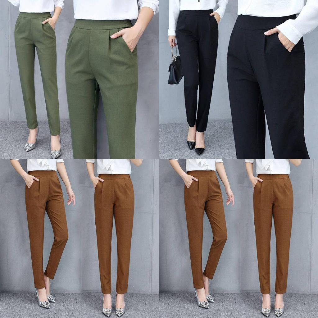 Spring Autumn Slim High Waist Womens Pants With Stretch Cotton Blend For Casual Wear