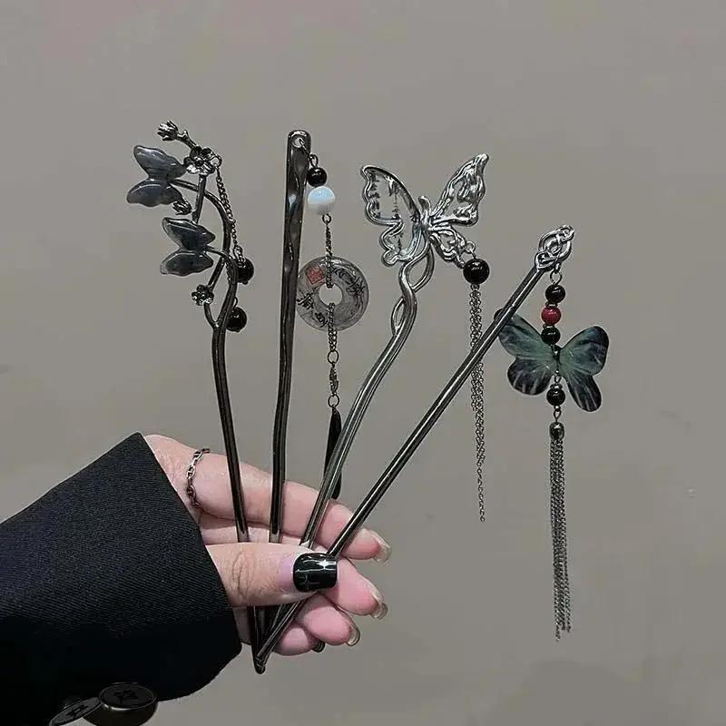 1PC  Chinese Style Butterfly Flower Tassel Hair Stick for Women Vintage Metal Hanfu Chopstick Hair Sticks Hair Accessories