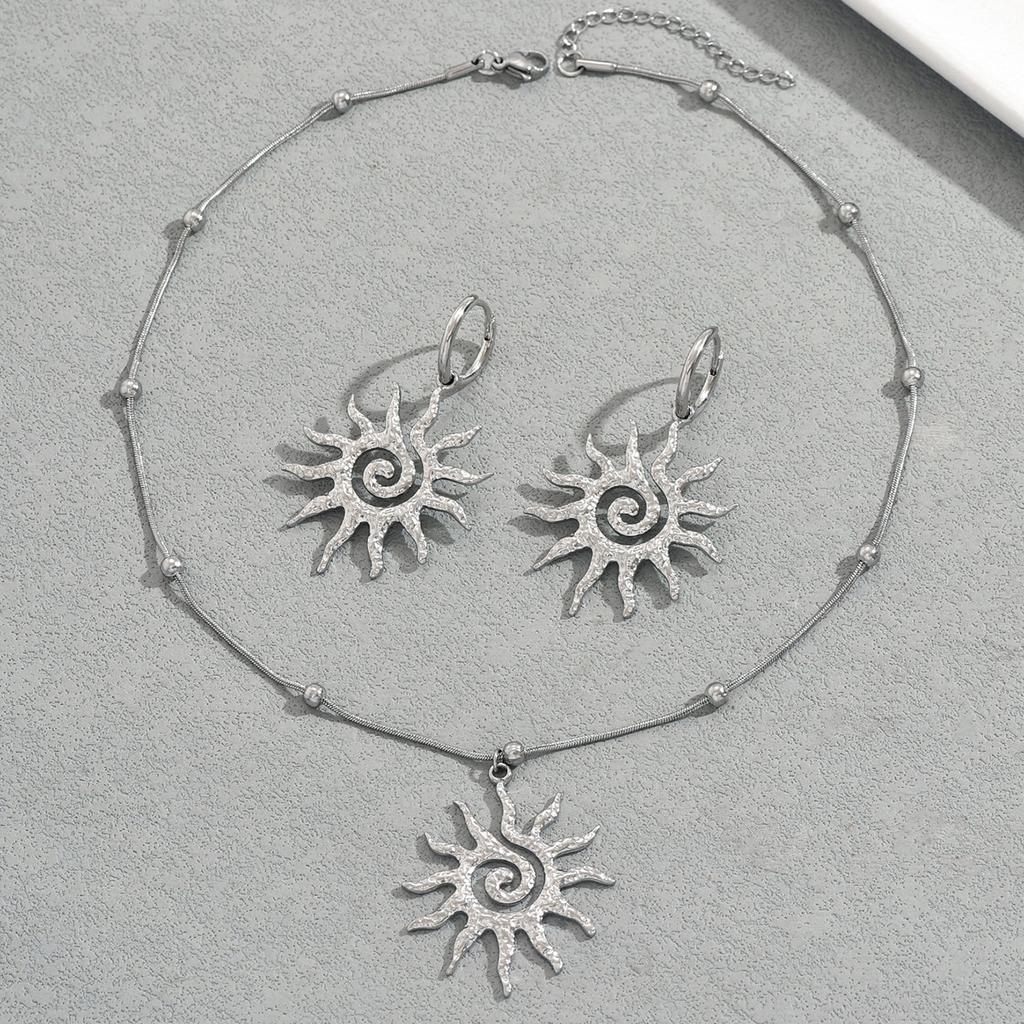 Bohemian Sun - Shaped Jewelry Set Artistic Gold /Silver Color Bead Chain Necklace Women‘s Daily Wear Jewelry& Gift