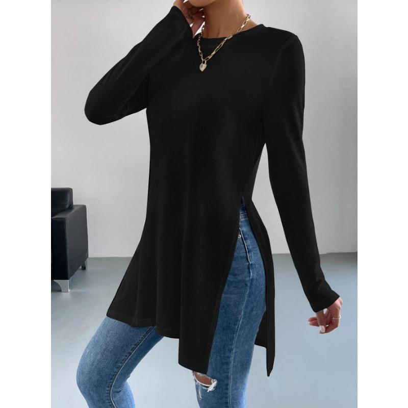 Women S Long Sleeve Solid Color Mid Length T Shirt