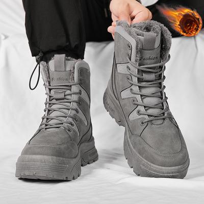Warme Schneestiefel für Herren, warmes Kunstfellfutter, Winterstiefelette zum Schnüren, lässige Outdoor-Wanderstiefel, bequeme, rutschfeste Geh- und Kampfstiefeletten für Männer