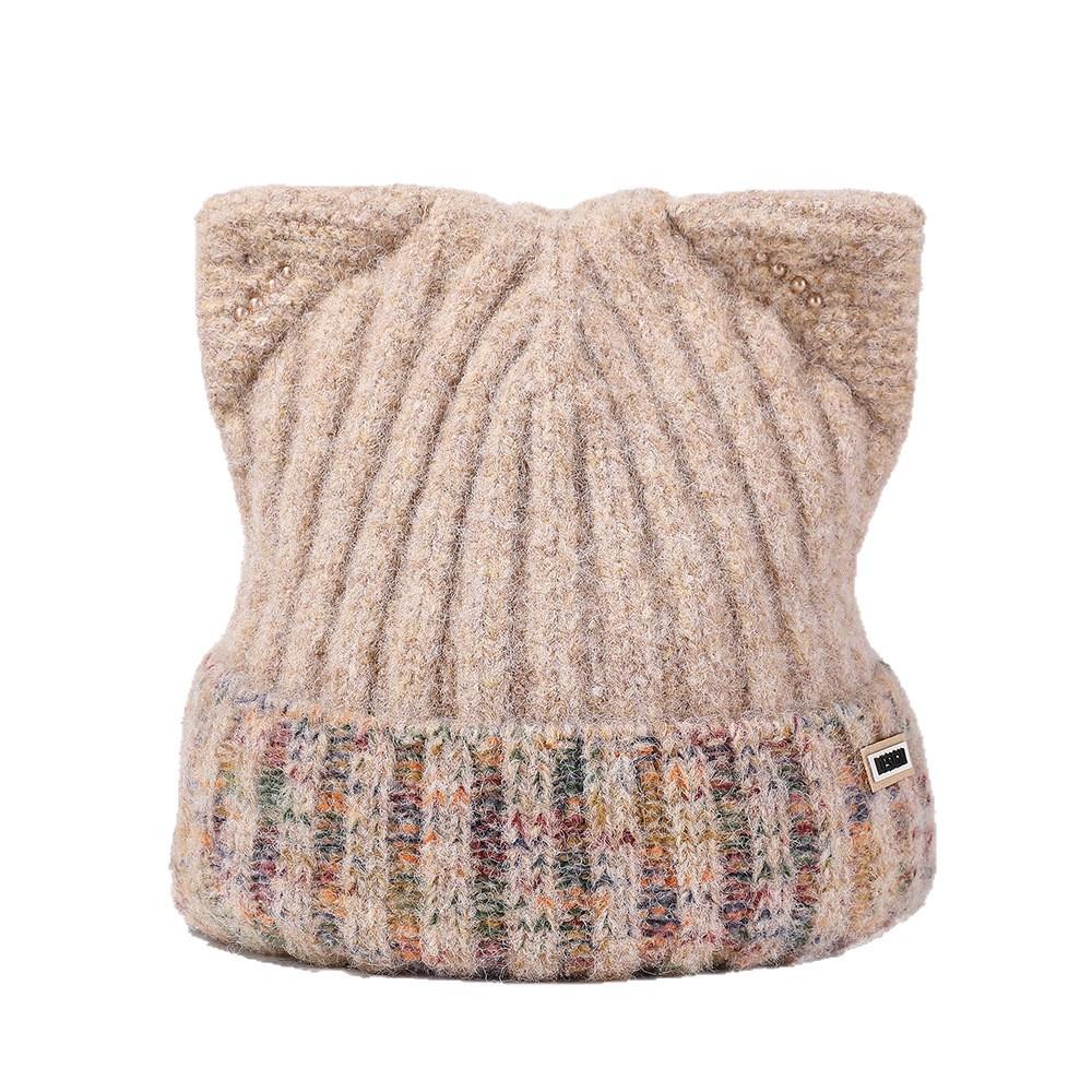 Cat Ear Wool Hat Women's Autumn Winter Warm Knitted Hat Thick Hat