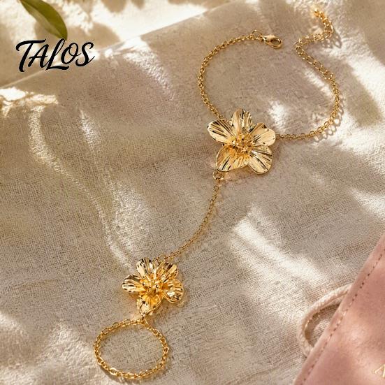 Adjustable Gold Chain Bracelet Flower Hand Link with Finger Ring for Matte Gilt Women Women, Hibiscus Flowers O Bracelet, Floral Fairy Jewelry