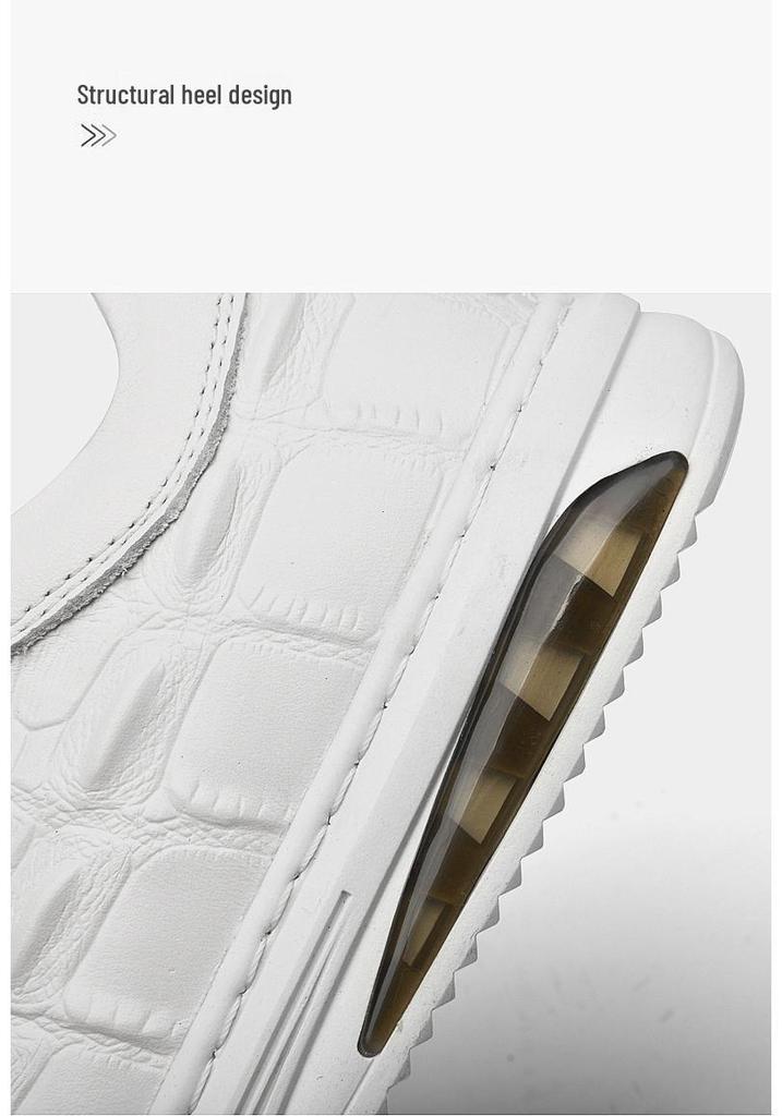 Men's Trendy Cross White Low-Top Cowhide Casual Shoes - Soft Sole, Korean Style