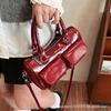 New women's bag fashion niche oil wax leather bowling bag multi-pocket underarm bag commuter tote bag shoulder bag