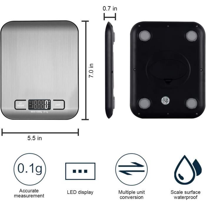 Balance de cuisine numérique - VIBOOS - 5 kg - Acier inoxydable - Ultra-mince - Élégante