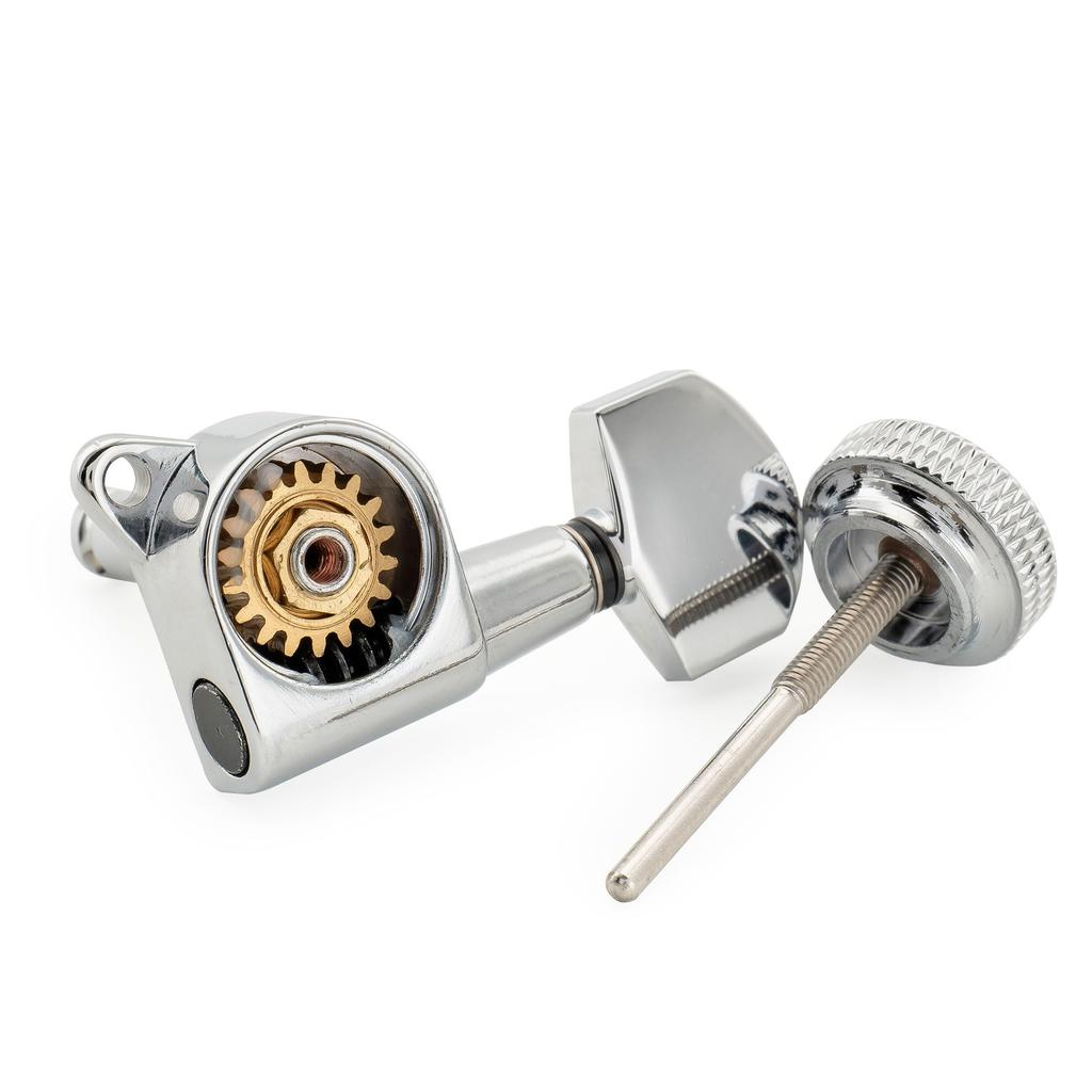 Musiclily Pro Locking Gear Hex for and Electric Chrome Left-Handed 6-In-Line Tuners, 181 Ratio, Button, 45-Degree Screw, Stratocaster, Telecaster,