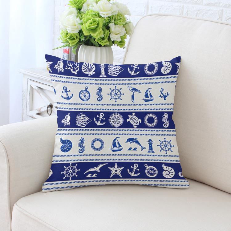 Home Decor Nautical Themed Pillow Covers with Sea Symbols Pattern Cushion Cover Suitable for Sofa Bedroom Car Pillow Cover