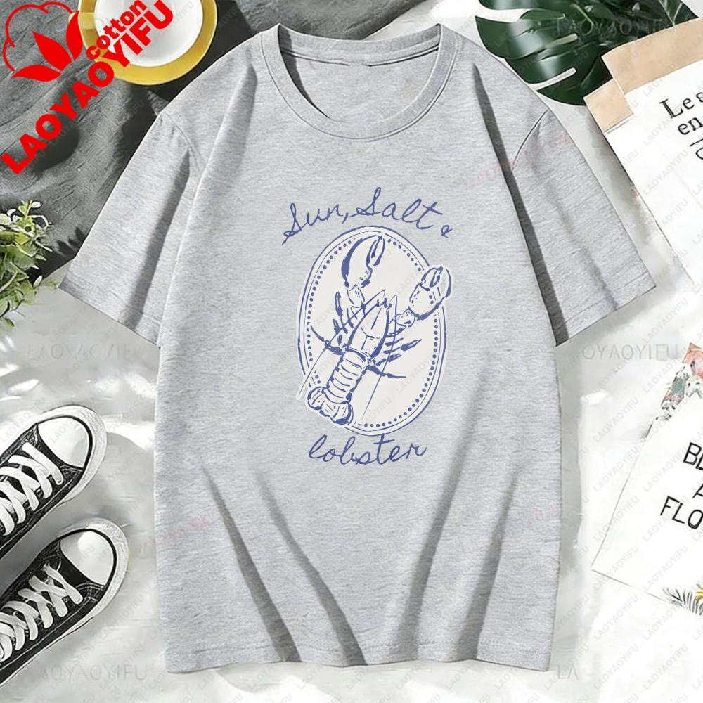 Lobster Vintage Print Tshirt Oneck Casual Fashion Summer Cotton Short Sleeve Beach Vacation Clothing Unisex Daily Life Tops