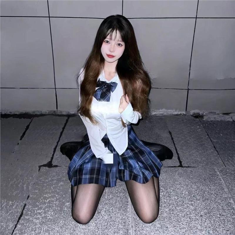 

Клетчатый утягивающий комплект-двойка: Приталенная блузка с длинным рукавом и юбка - Женский осенний стиль JK L