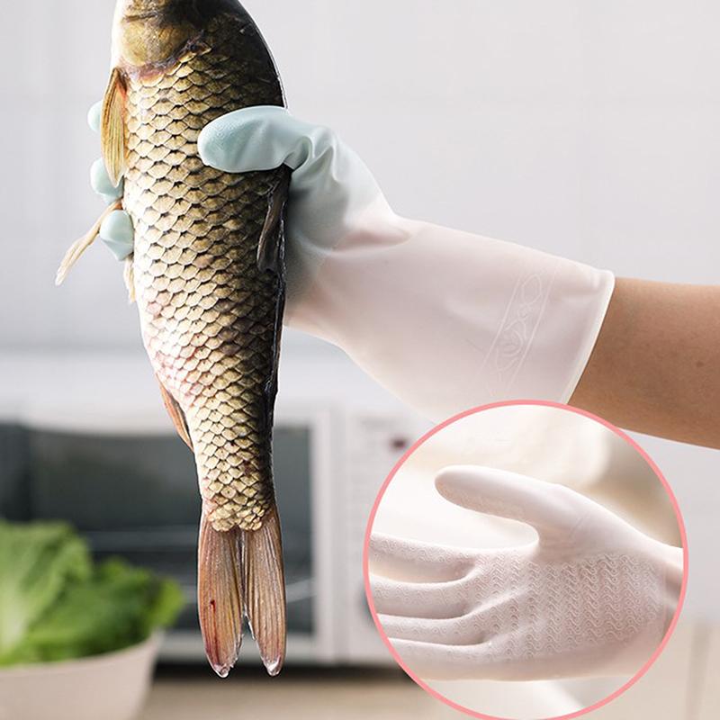 2X Dishwashing Cleaning Gloves Silicone Rubber Dish Washing Glove For Household