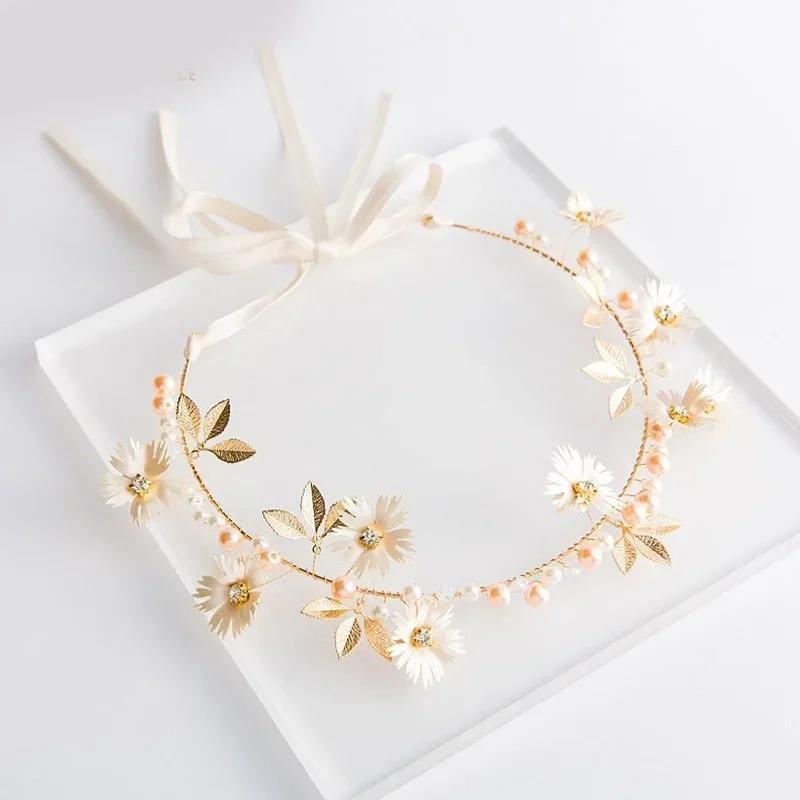 Soft Chain Hair Band Fairy Headdress Wedding  Accessories Chinese Style Bride's Hair Accessories Fabric Flower Pearl