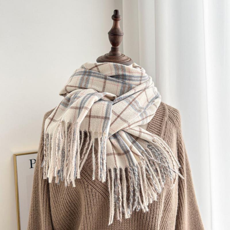 High-End Plaid Shawl for Women - 2025 Autumn/Winter Korean Style Thickened Imitation Cashmere Scarf