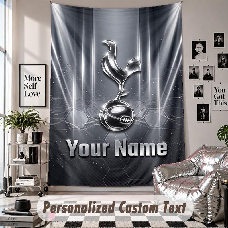 Wall Hanging Tapestry With Custom Name & Text, Tottenham Hotspur FC Decorative Tapestry For Bedroom