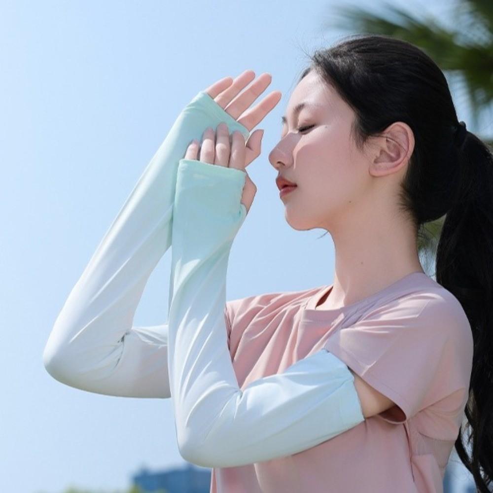 Gradient Color Sunscreen Arm Sleeves Flared Cycling Arm Cover Ice Silk Arm Sleeves  Summer