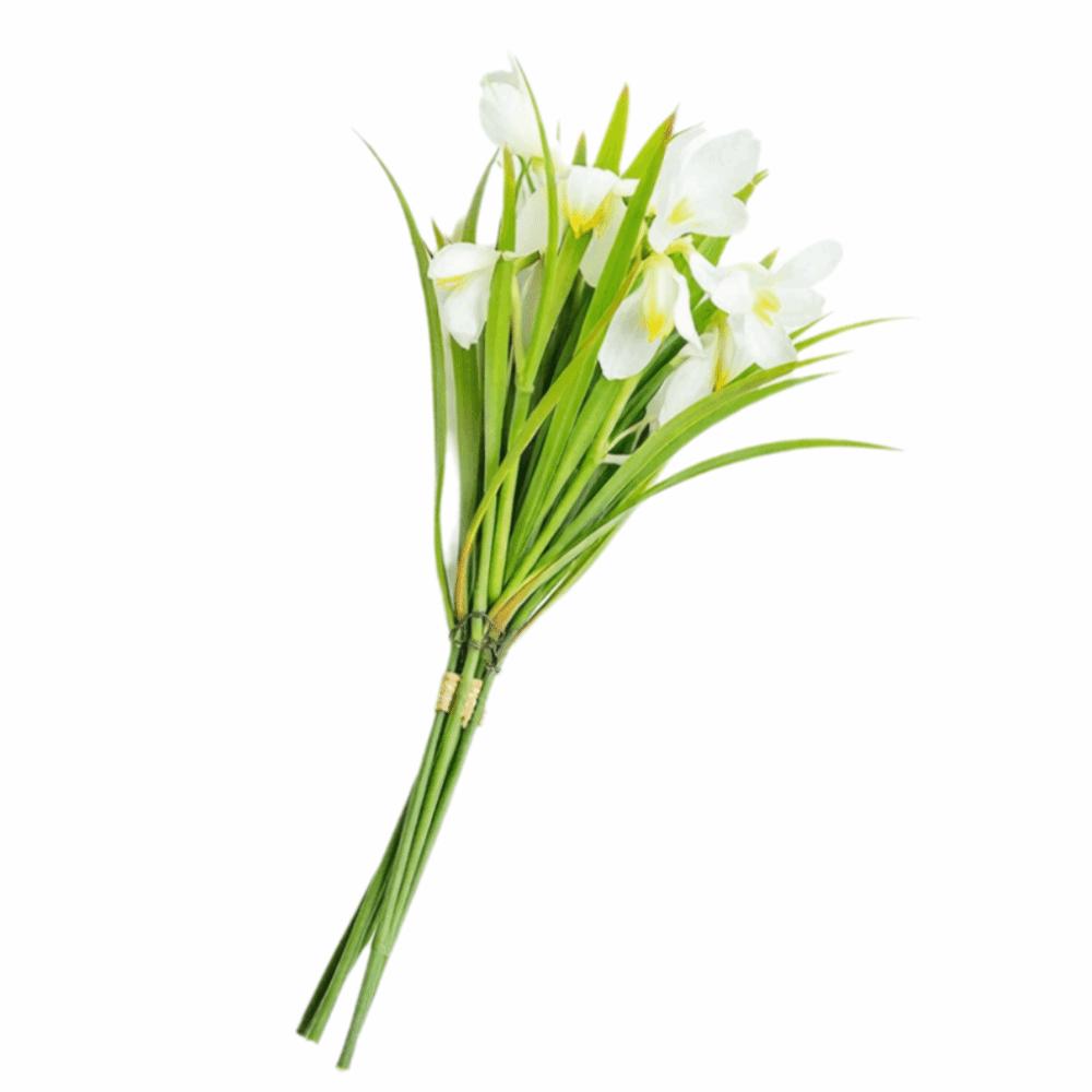Weißer Narzissen-Künstblumenstrauß Grüne Blätter Seidenblüten Kunstblume Blumengesteck Foto Requisiten