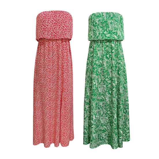 Women's Summer Off Shoulder Maxi Dress Ruffle Strapless Tube Top A-line Split