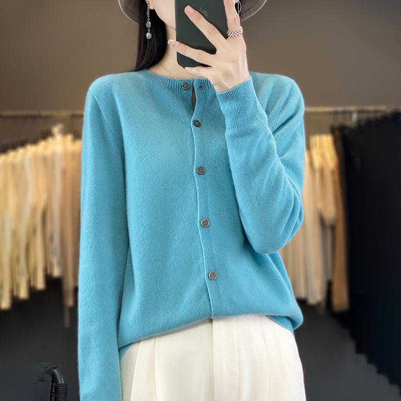 Women's Wool Cardigan: Autumn/Winter Round Neck Long Sleeve Knit Sweater, Slimming & Loose Fit