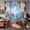 2pcs High Qing Lakeside Pavilion Blue Sky Flower Landscape Decoration Curtain Blue Digital Printed Curtain Home Decoration St